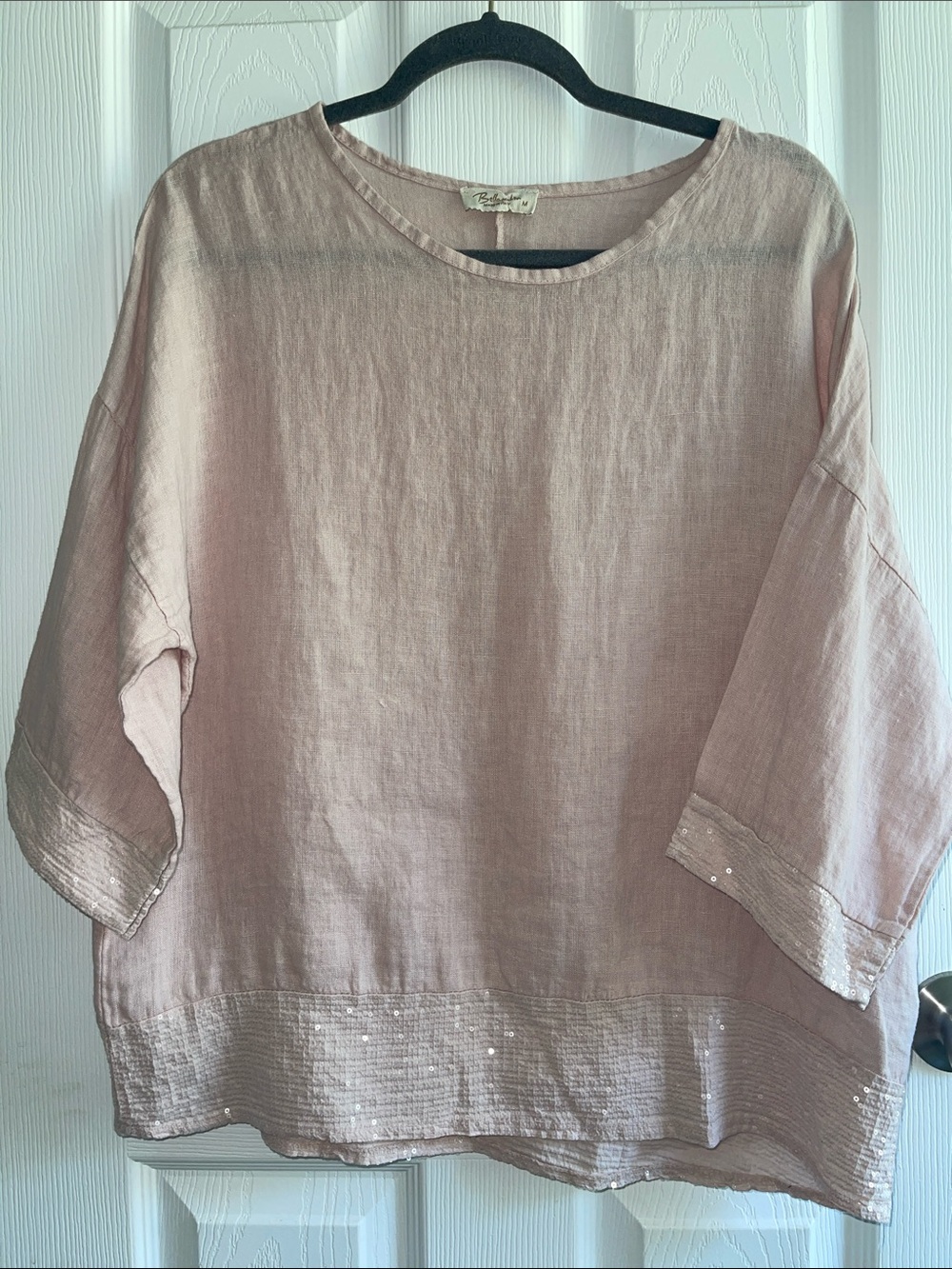 Bellambia Women's Linen Sequin Trim Tunic - Light Pink